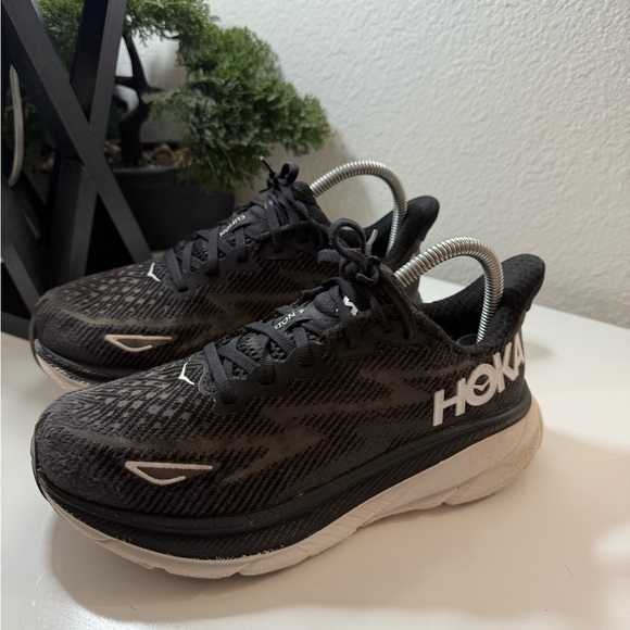 Hoka  Clifton 9 Black and White Athletic Sneakers - Picture 4 of 10